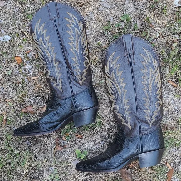 JUSTIN‎ Lizard Leather Western Sz 5 C Womens Brown Black Womens Boots 9470 - Picture 8 of 10